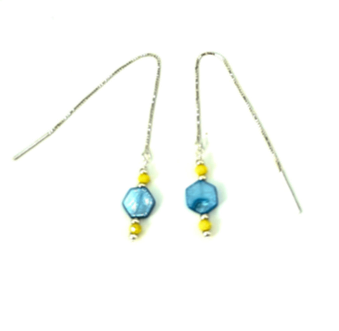 Threader zilver met blauwgele steentjes