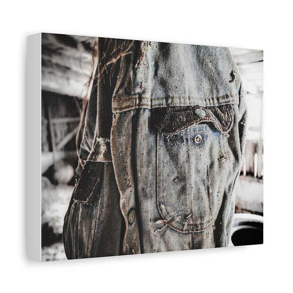Thumbnail: Vintage Work Jacket Matte Canvas Wall Art – Rustic Denim