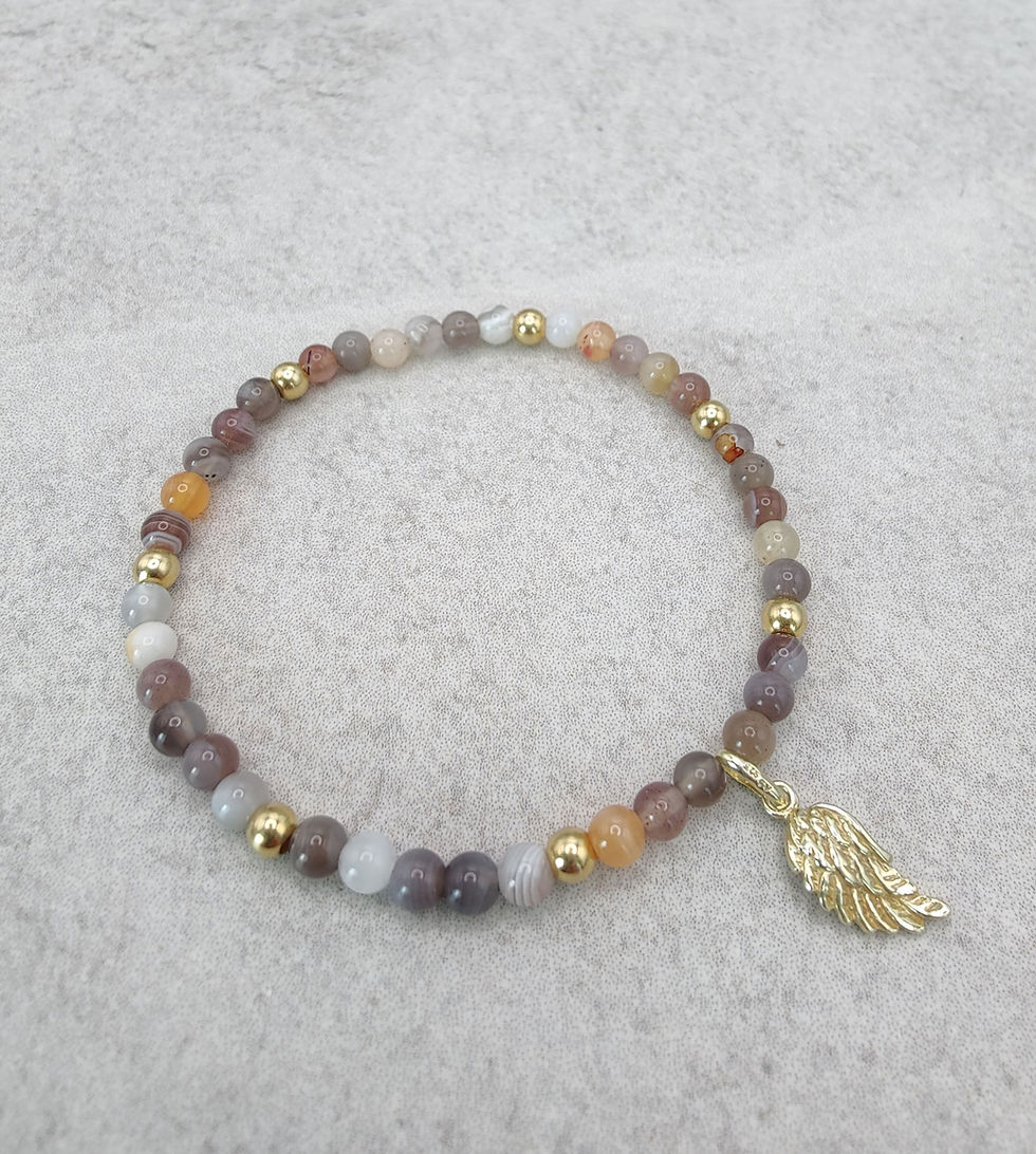 Miniaturbild: Bianca | Botswana Achat Armband mit Engelsflügel Anhänger