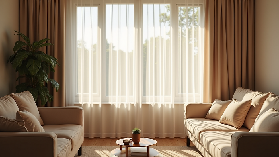 Eye-level view of a beautifully designed curtain display in a cozy living room