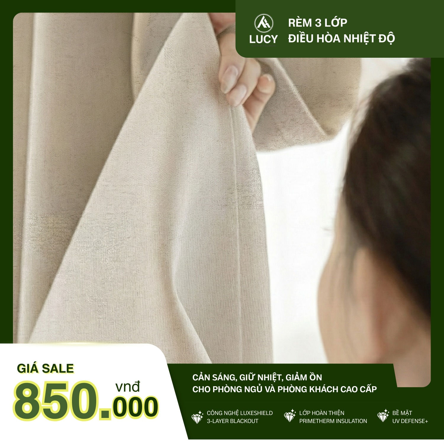 Rèm điều hòa may 3 lớp cản nắng 100%