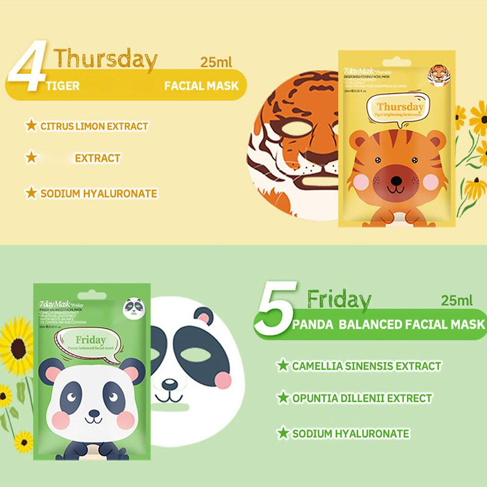 Miniatura: Máscaras de folha de personagem animal de 7 pacotes, máscaras faciais brilhantes