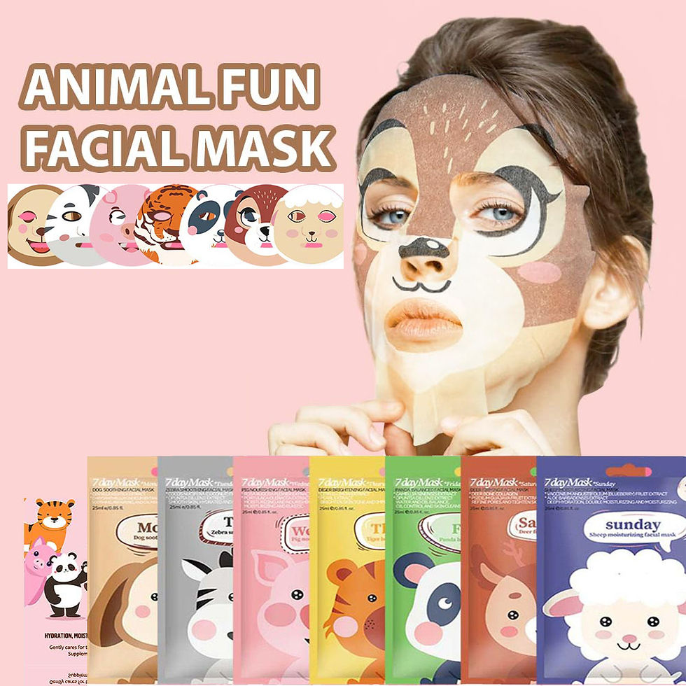 Miniatura: Máscaras de folha de personagem animal de 7 pacotes, máscaras faciais brilhantes