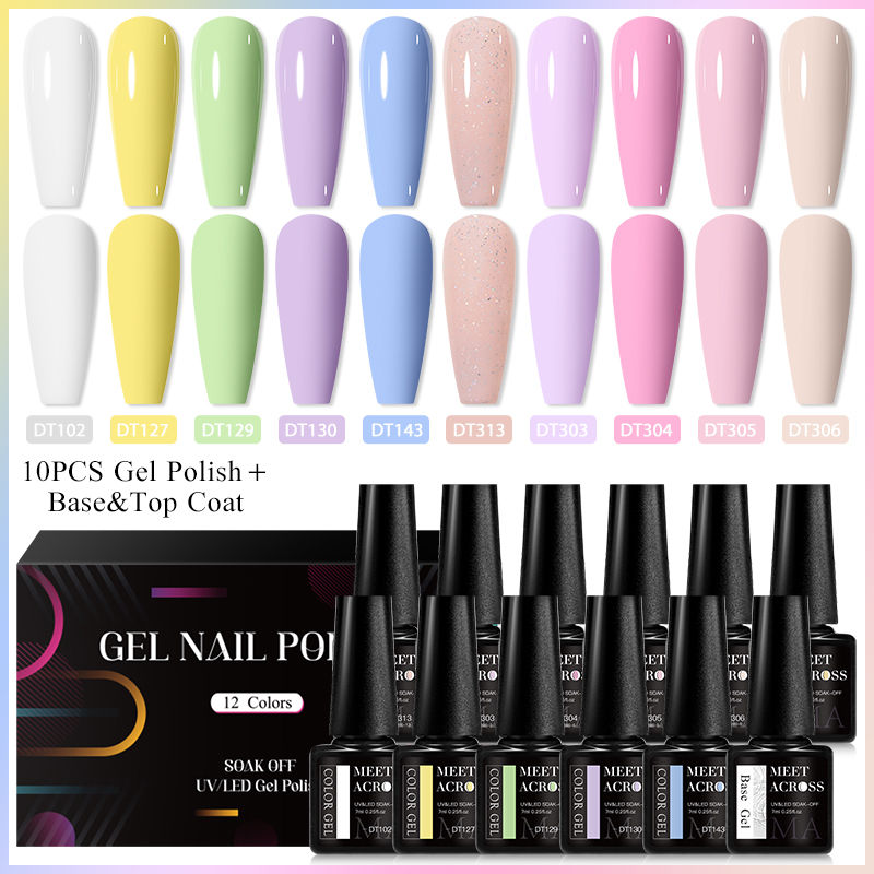 Miniatura: MEET ACROSS 12 Pçs/set 7ml Macaron Gel Unha Polonês Com Caixa Semi Permanente UV
