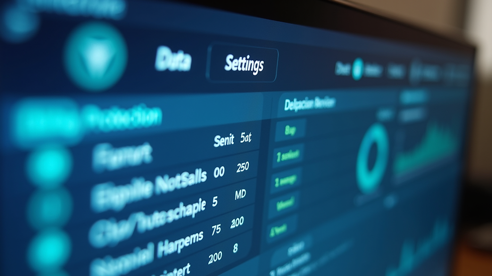 Close-up view of a computer screen showing a dashboard with data protection settings