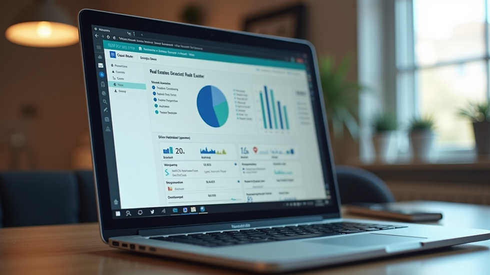 Close-up view of a laptop screen showing real estate CRM software