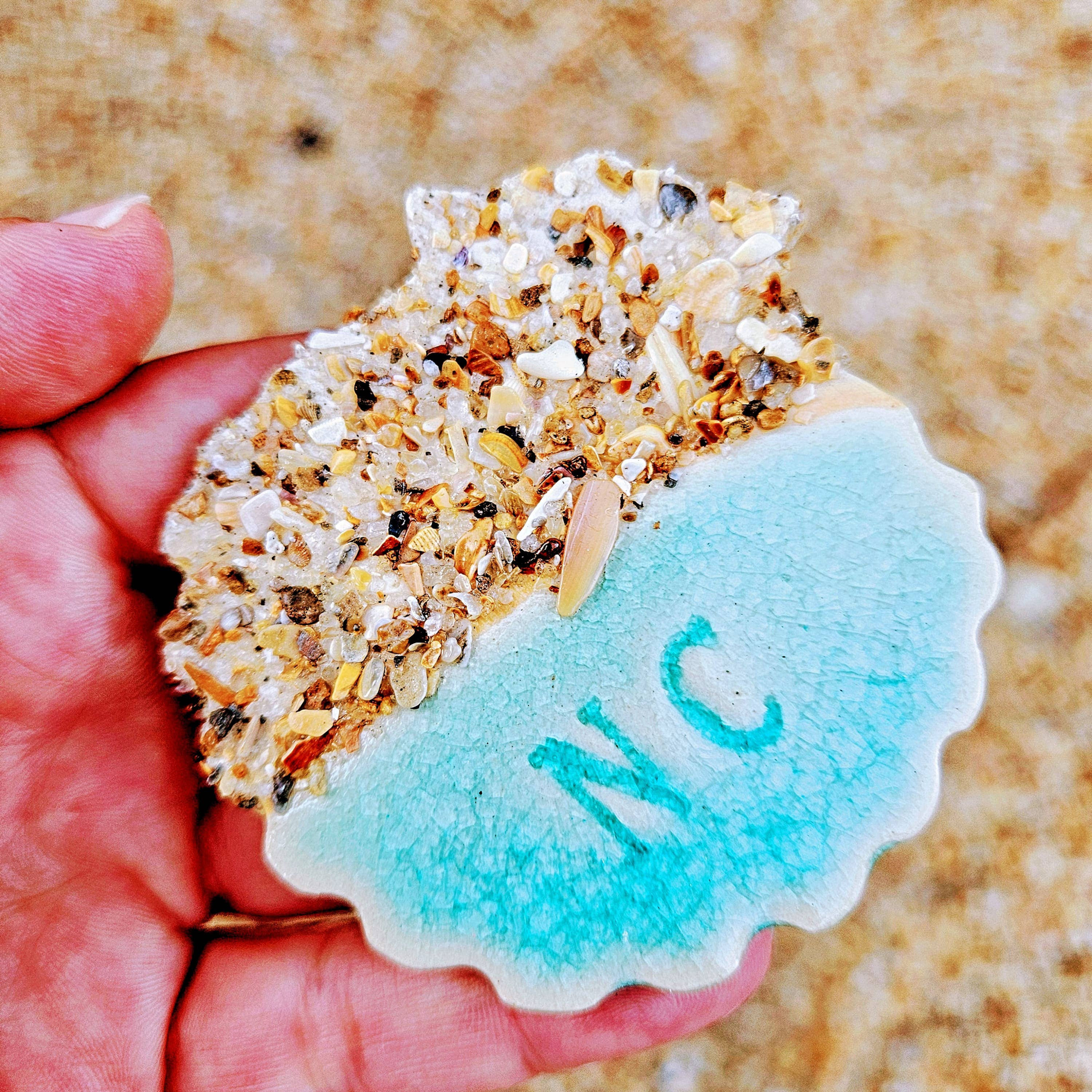 Custom Sandy Shells Ceramic Beach Lovers Ornament