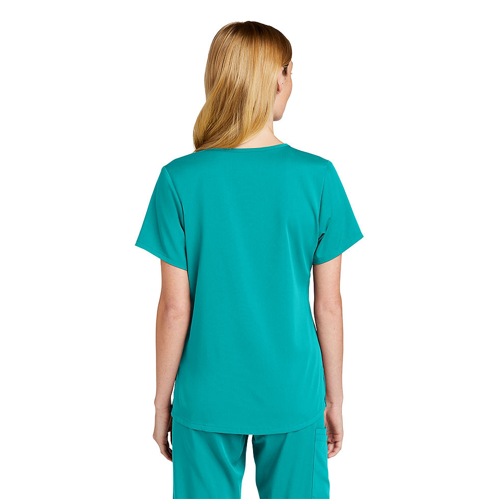 Back view of Women's Premiere Mock Wrap Top in teal