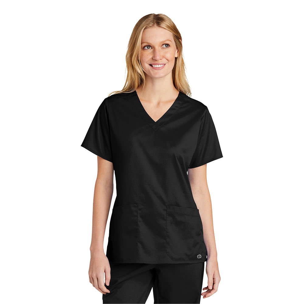Front view of Women's Workflex V-Neck Scrub Top in black