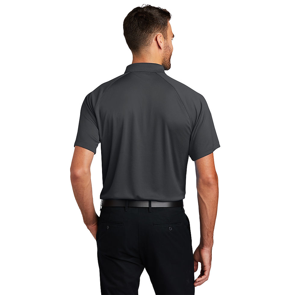 Thumbnail: Back view of Men's Rib Texture Raglan Polo in battleship gray