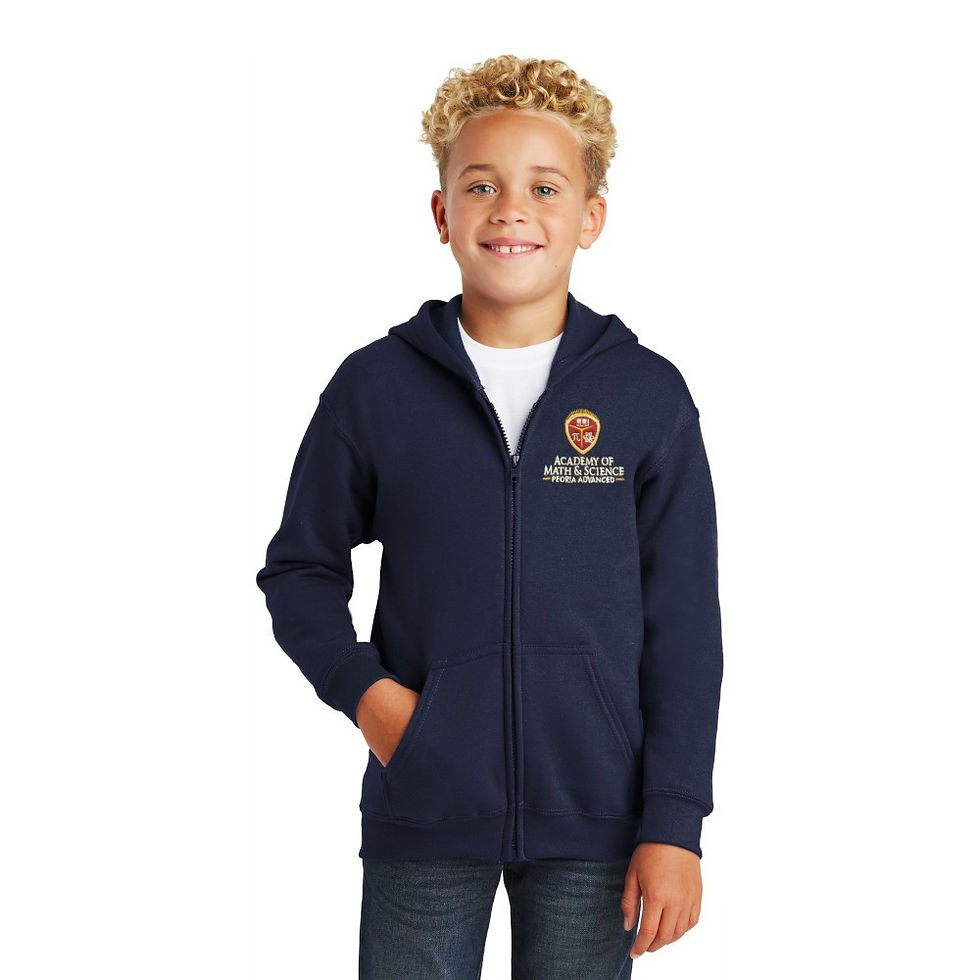 Front view of Kids' Full-Zip Hooded Sweatshirt in navy