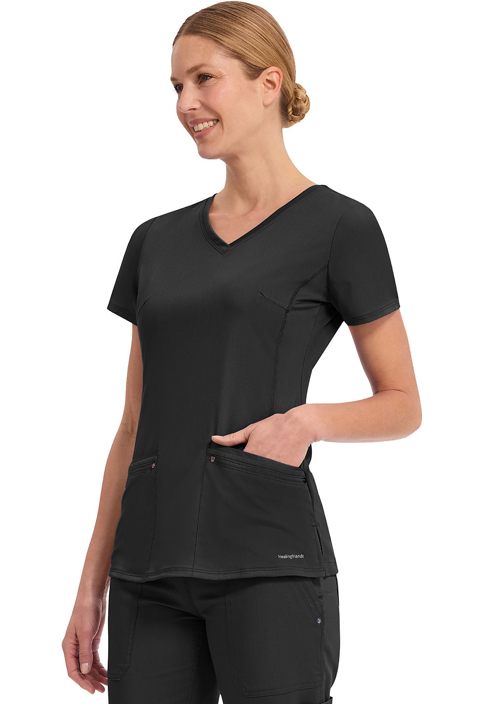 Thumbnail: PMI Ladies' Scrub Top--Healing Hands Juliet Yoga Pima Medical Institute