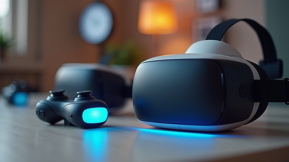 Close-up view of VR controllers on a table ready for use