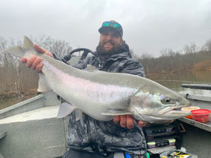 A huge chrome steelhead caught fishing Lake Michigan