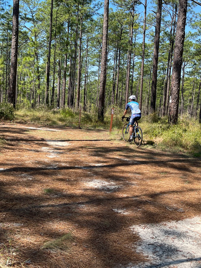 Chris steadies himself after hopping on his bike to continue his gravel ride.