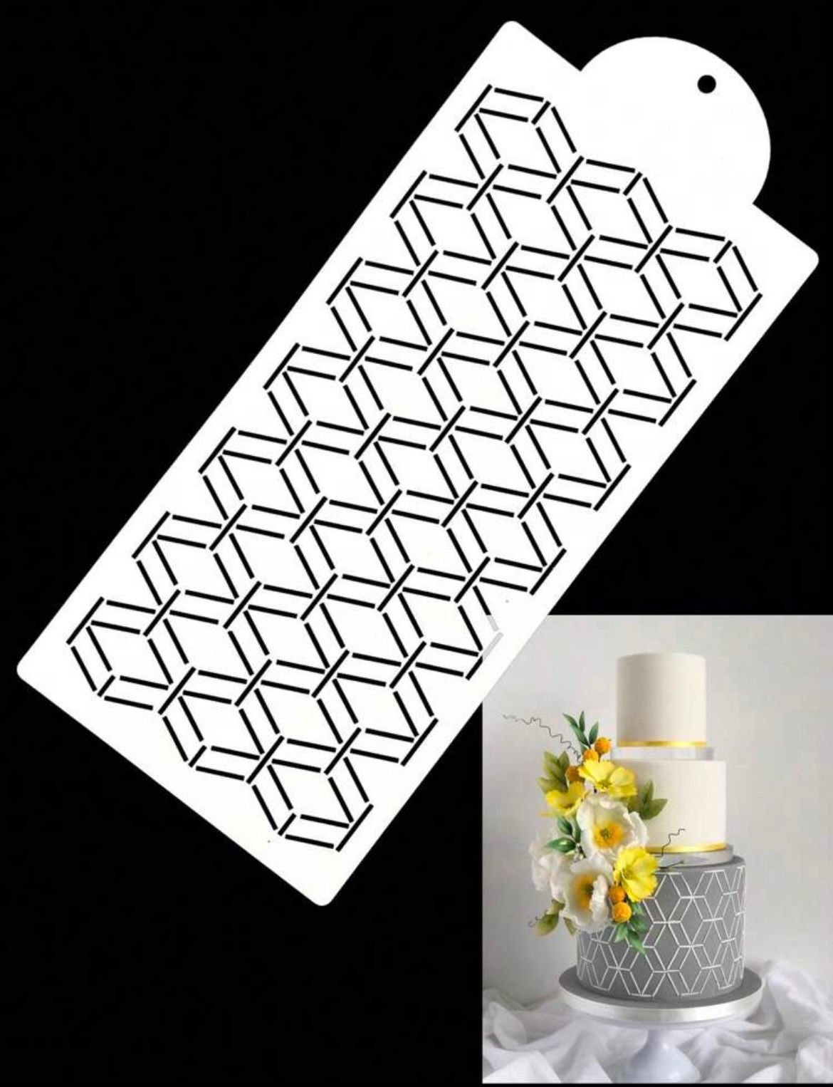 Geometric stencil for cake decorating