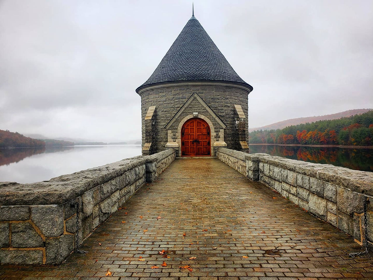 Saville Dam in Barkhamsted, Connecticut on a moody day