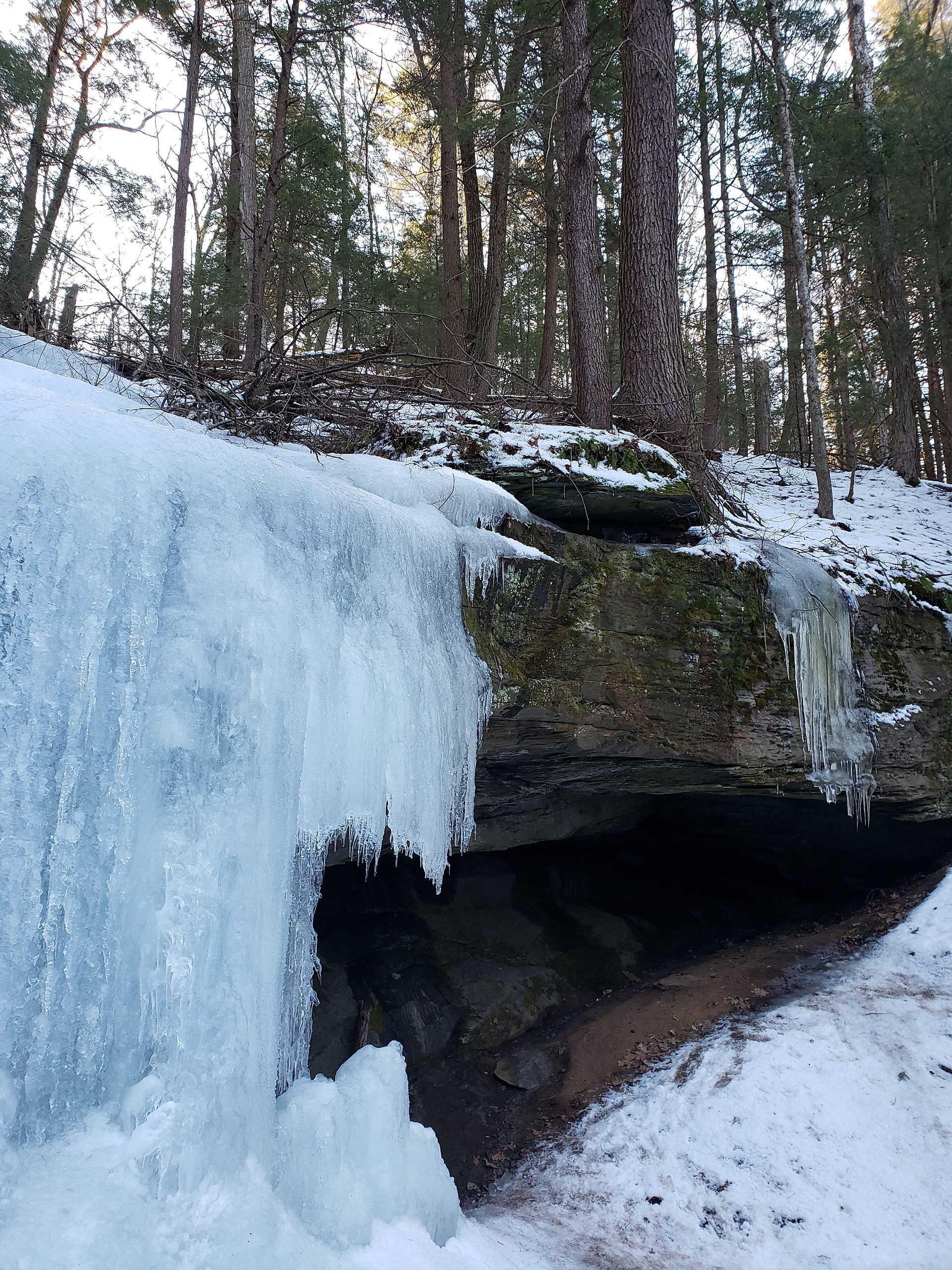 view of frozen waterfall on the monument mountain hike in great barrington, massachusetts. located in new england.