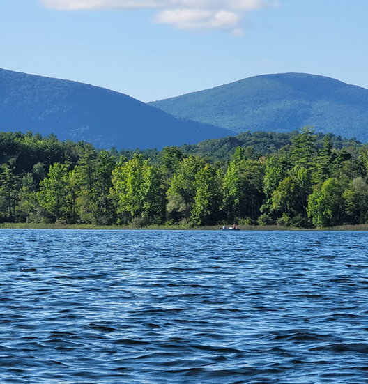 view of the mountains from a lake in Salisbury, Connecticut