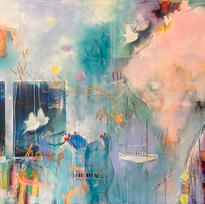 “Find Your Home” (2024) Is a large scale mixed media painting. Fine layers create a mystical atmosphere. The painting is part of the Series „Home“, on which I have been working for more than 5 years. Home is love, trust, confidence and hope. It is a safe place and a comfort zone. A place to live with our families and enjoy with friends. A place where we can truly just be ourselves. My home is Mallorca. Therefore. You will find symbols of the island in the painting,- things I love like the ocean,