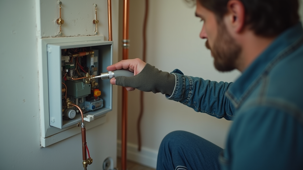 Close-up view of an energy assessor inspecting a home's heating system