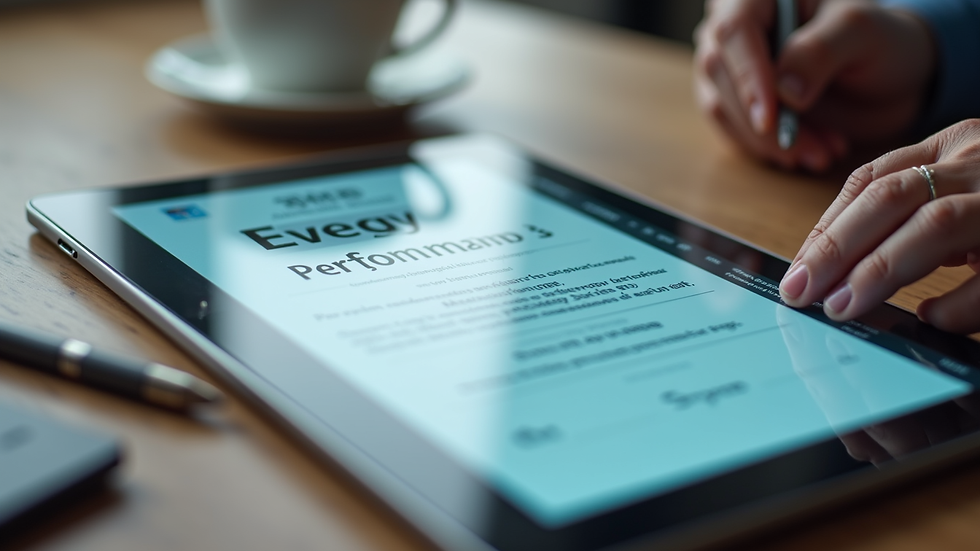 Close-up view of a digital tablet showing an energy performance certificate