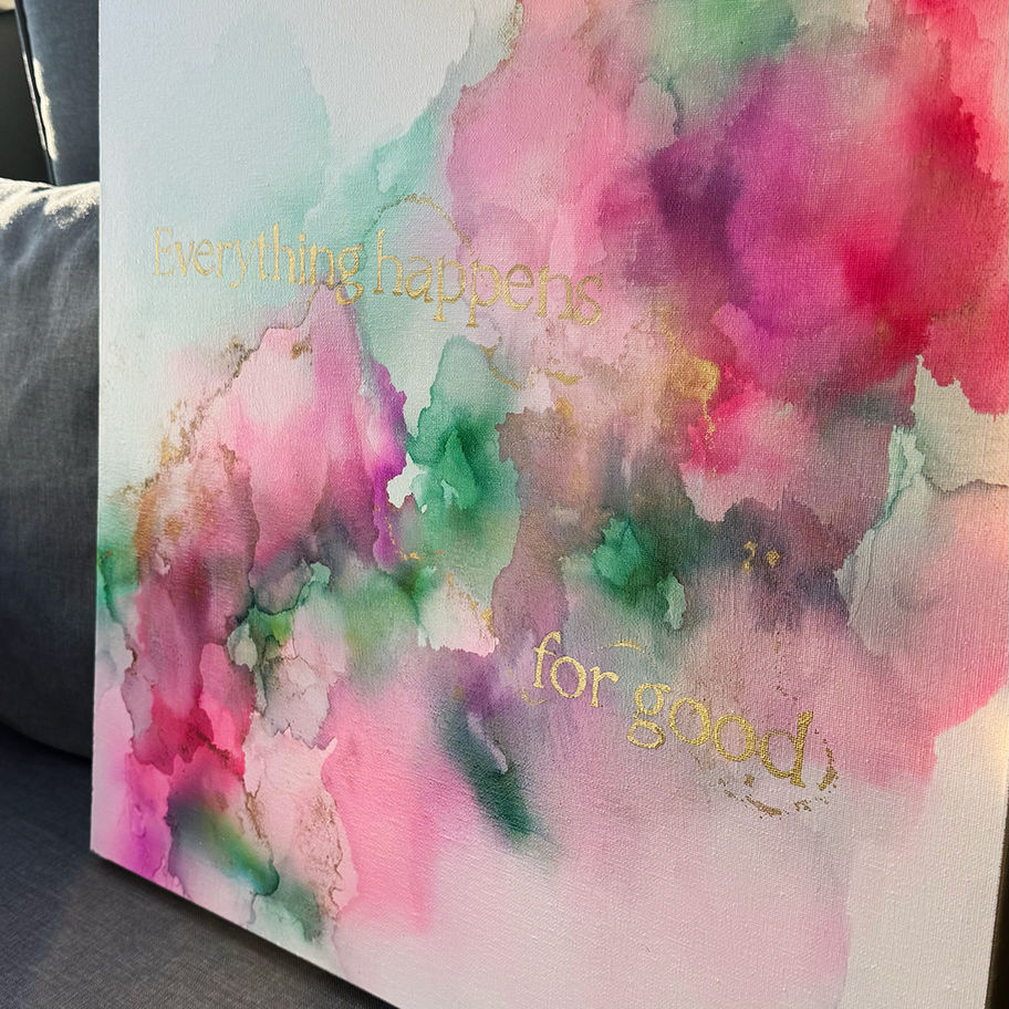 Abstrakte Blumenmalerei, zarte Pastelltöne, 50x50cm, jenartis