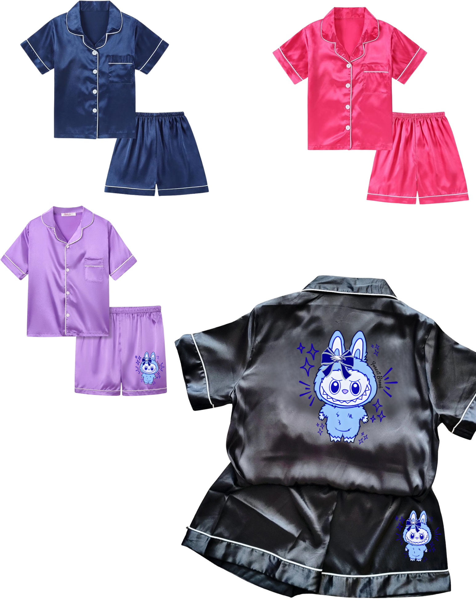 Labubu Glitter Two Piece Satin Pajamas