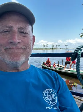 Jeff Greene (author) waiting for patients to come on board a medical boat on the Amazon in Brazil.