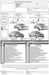 Le loueur déclare que le véhicule est en bon état de marche et équipé conformément à la réglementation en vigueur. Le locataire déclare avoir pris connaissance de l'état du véhicule et s'engage à le restituer dans le même état, usure normale d'utilisation exceptée.