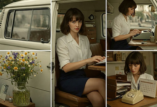 état des lieux d'un camping car.Joli brune qui fait un contrat pour une location de camping-car