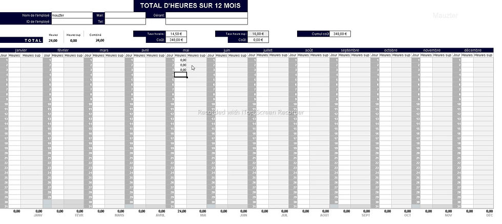 Miniature : Tableau horaire de travail