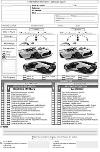 On va faire le tour de la voiture pour voir son état avant que tu partes avec. "Nous procédons à l'établissement de l'état des lieux de la Jaguar F-Type de couleur British Racing Green, avant le début de la location. La carrosserie présente une légère rayure sur le pare-chocs avant droit, mais aucune trace de choc. L'intérieur en cuir noir est en excellent état, hormis une petite usure sur le volant. Les pneus sont usés à 20% à l'avant et à 15% à l'arrière. Le moteur tourne rond et la boîte de vitesses automatique fonctionne parfaitement. Cet état des lieux a été établi en présence des deux parties et est considéré comme conforme à l'état du véhicule au moment de la remise des clés."