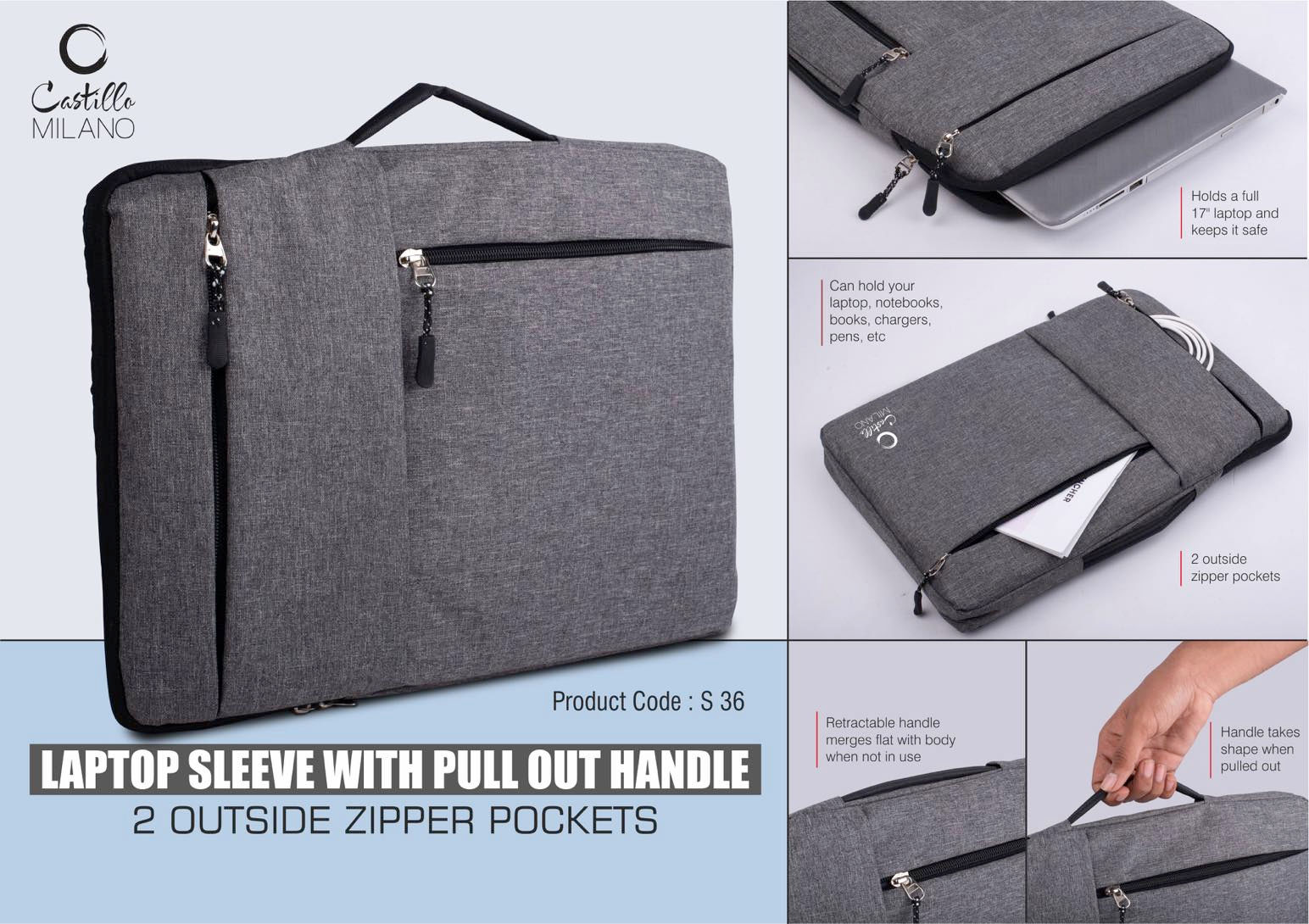 PP-S36- Laptop Sleeve with pull out handle
