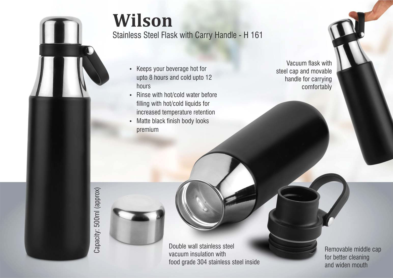 PP-H161( Stainless steel flask with carry handle)