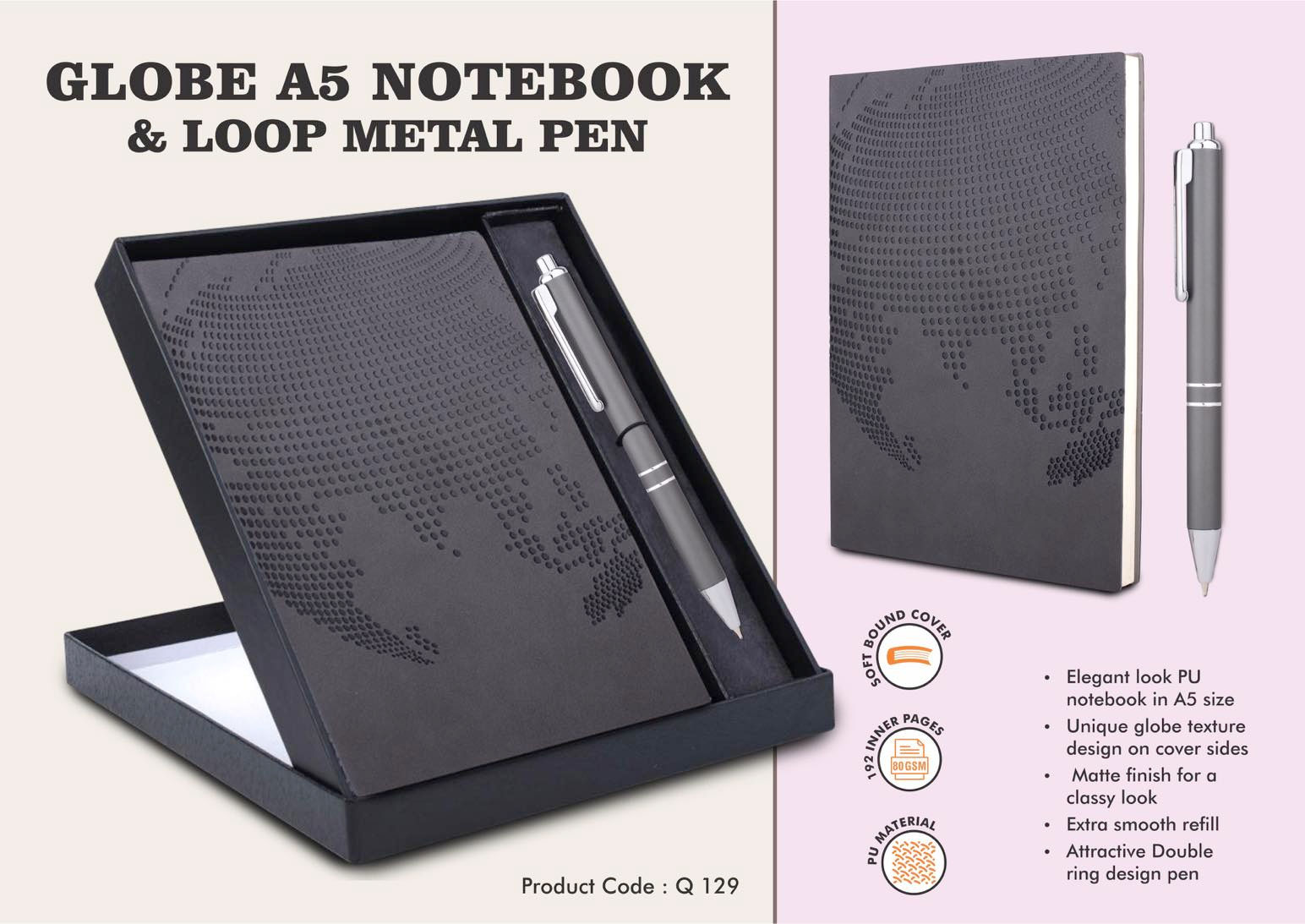 PP-Q129- A5 Globe Notebook With Pen