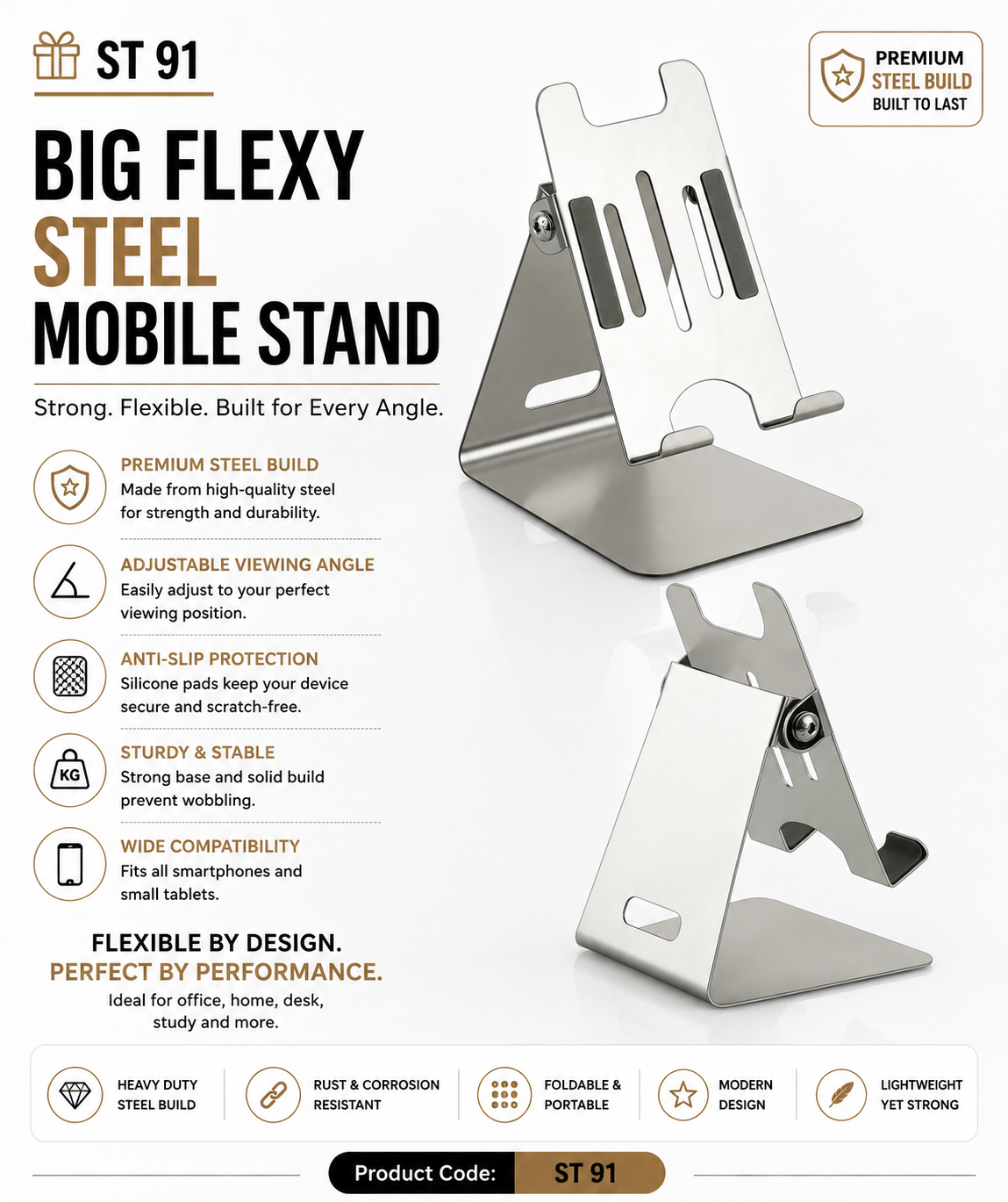 Big Flexy Steel Mobile Stand (Gun Metal Notepad Holder (ST204;650826);650826)