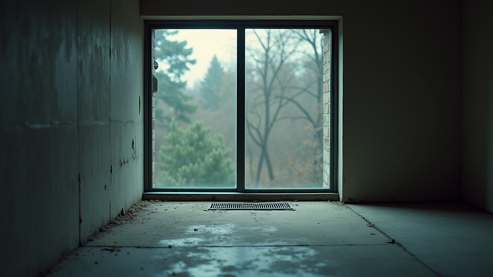 Close-up view of a basement window with ventilation grates