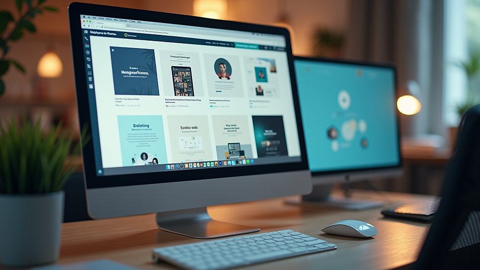 Eye-level view of a workspace with neatly organized digital templates on a screen