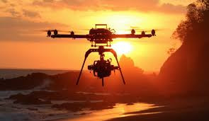 octocopter drone beach sunset