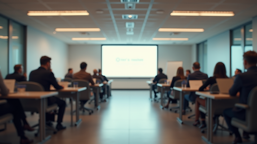 Vista a nivel de ojo de una sala de capacitación con empleados atentos