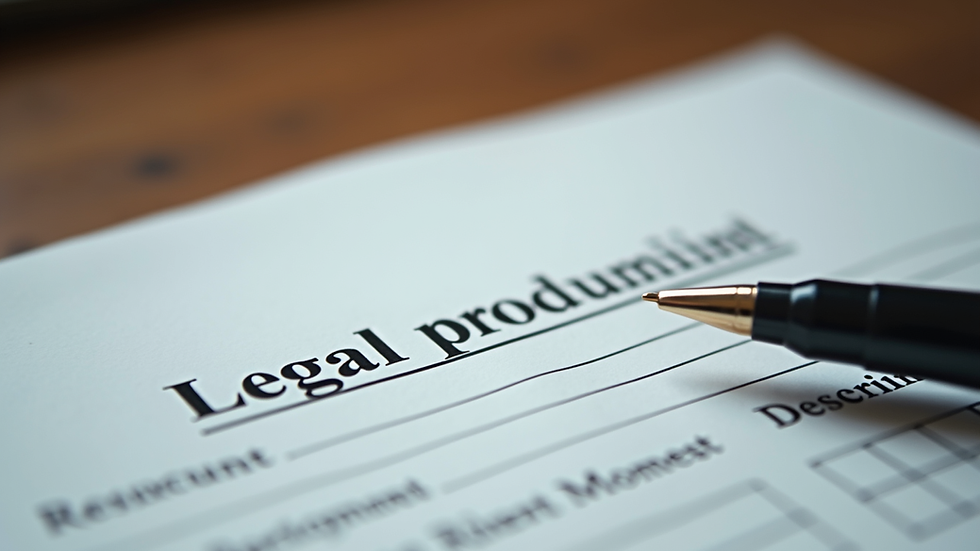Close-up of legal documents and a pen on a wooden desk