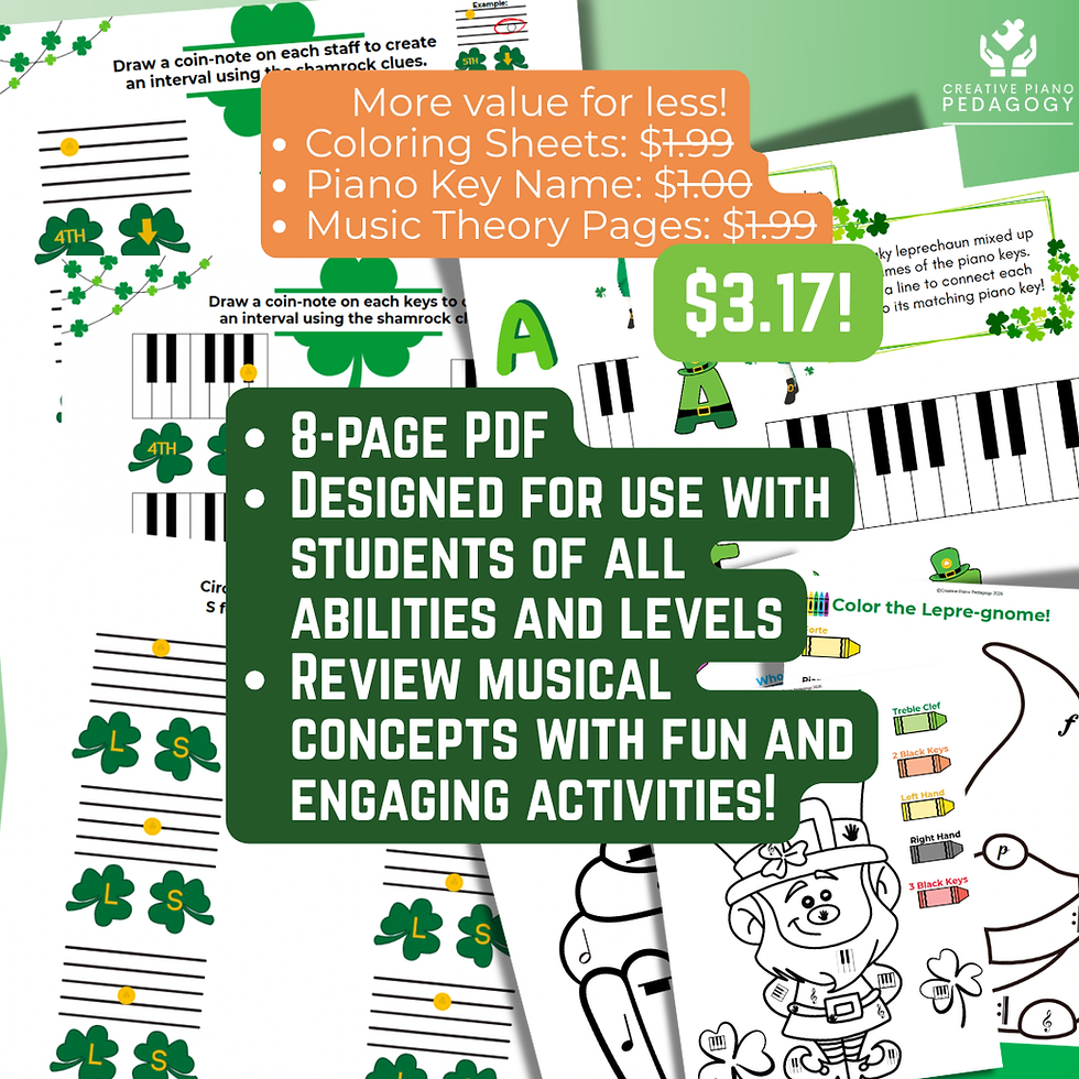 Thumbnail: St. Patrick's Day Music Coloring, Intervals, Piano Key Name Activity Bundle