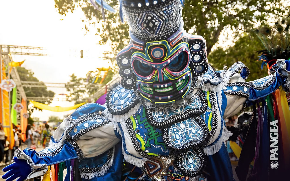 Close-up of colorful traditional Dominican masks used in Carnival
