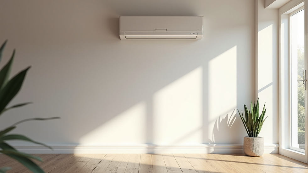 Vue rapprochée d’un climatiseur mural moderne installé dans un salon lumineux