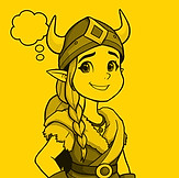 happy female viking with a thought bubble..jpg