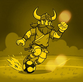 super cool viking cartoon playing soccer