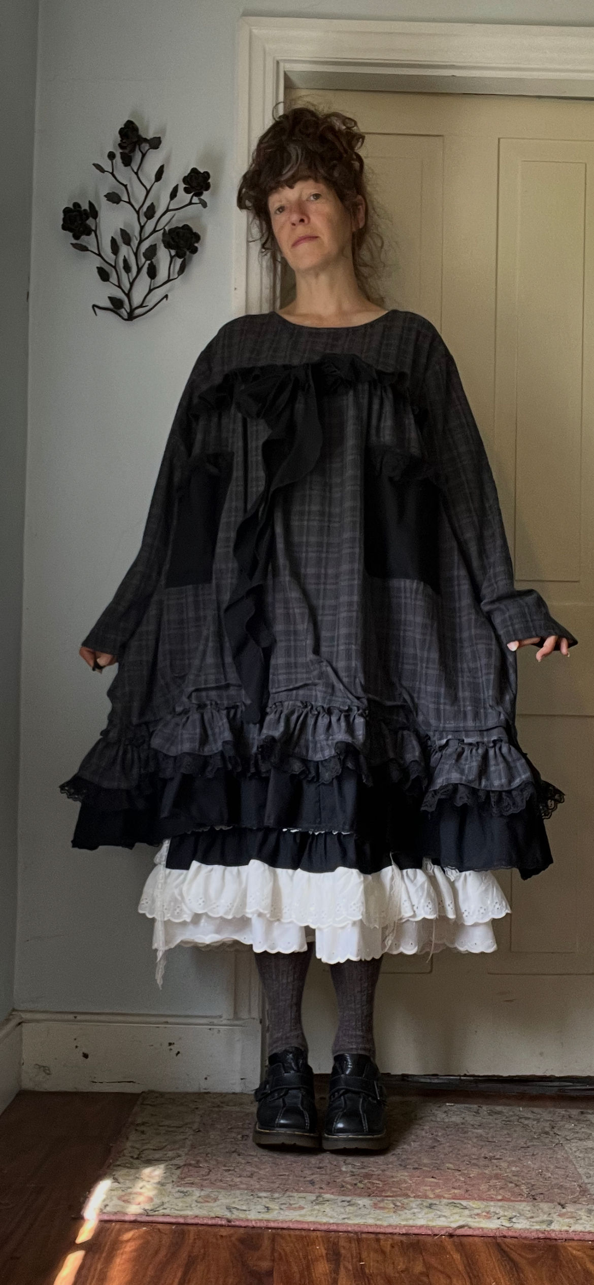 Gray Plaid Ruffly Fluffy Bowtie Babydoll!! O/S