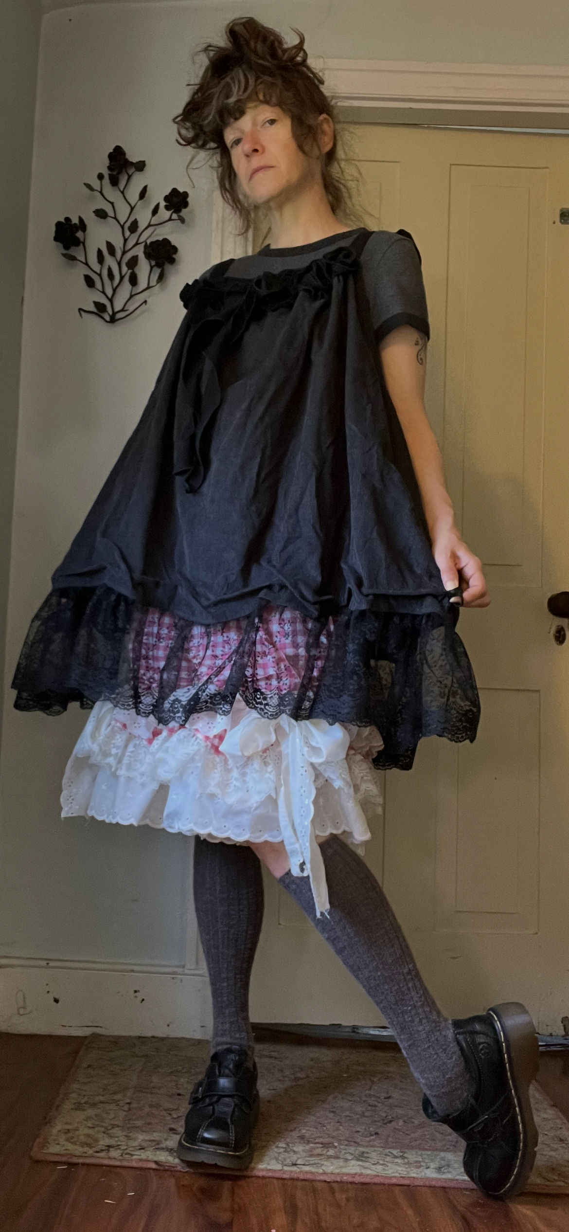 Charcoal Corduroy Bows and Roses Cami Dress!! O/S