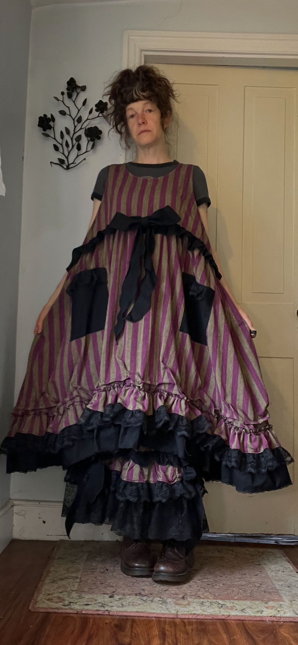 Thumbnail: Purplish/Green Stripe Bowtie Babydoll Dress!! O/S